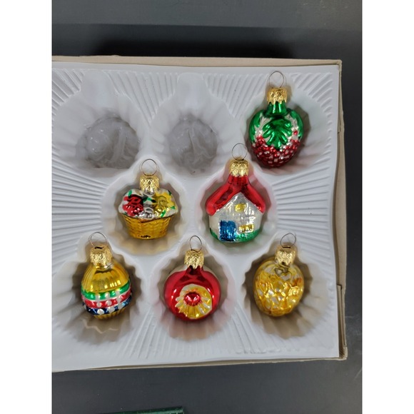 The Unbranded Brand Other - Lot of 6 Christmas Germany Blown Glitter Berry Ball Ornament House nut flower 2"